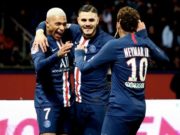 Mbappé (esq.), Mauro Icardi e Neymar (dir.) formam trio matador no PSG