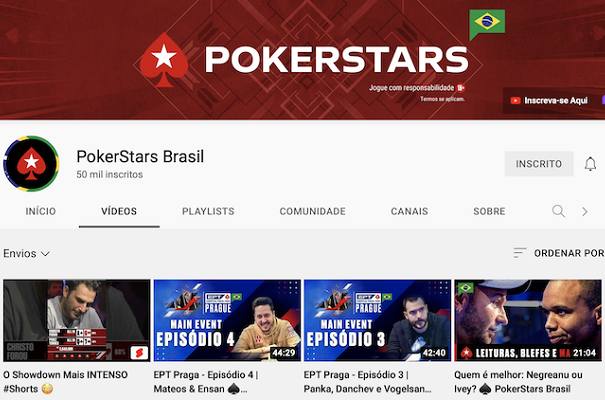 PokerStars Brasil no YouTube chegou a notável marca de 50 mil inscritos