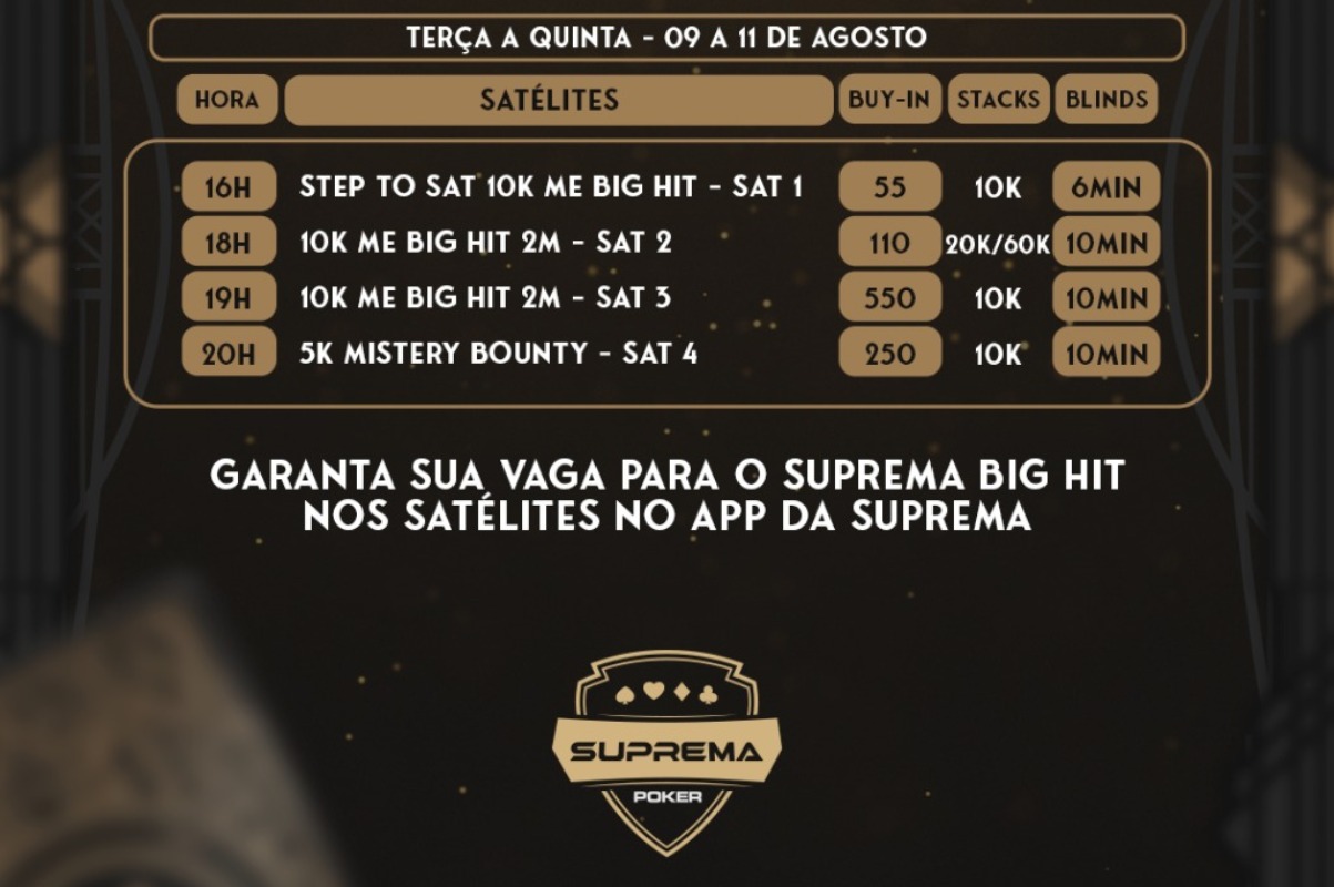 Os satélites do Suprema Big Hit vão de 9 a 11 de agosto