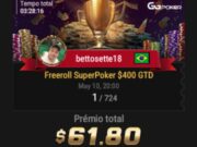 "bettosette18" ficou com o título do Freeroll SuperPoker