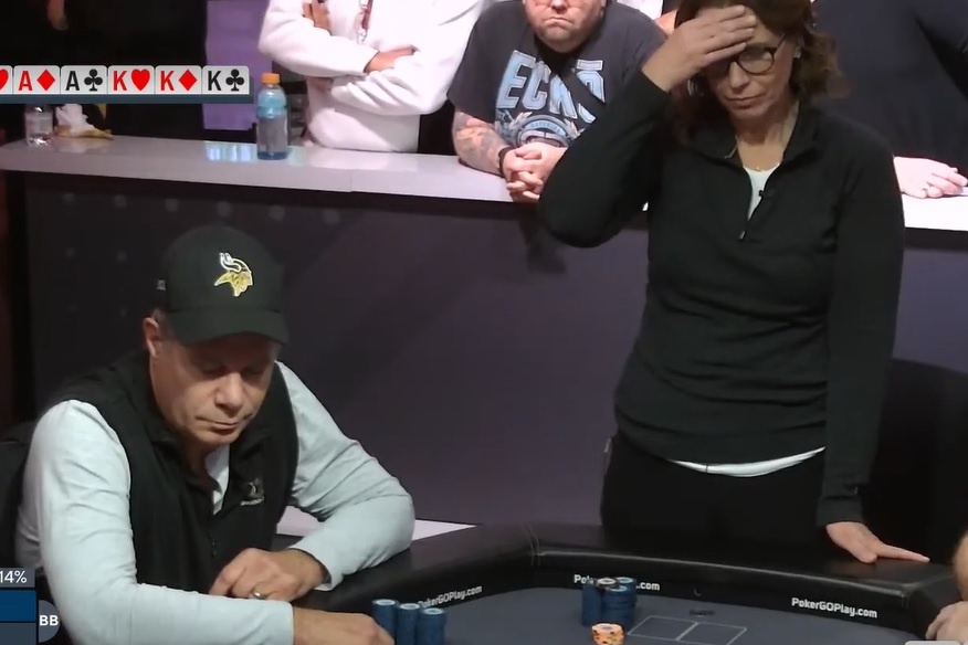 Ron Fetsch colocou tudo no meio, enquanto Shannon Fahey pareceu não acreditar (Reprodução/Youtube PokerGO)