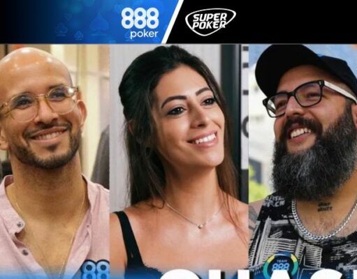 Alexandre Mantovani, Vivian Saliba e Cauê Moura estão na série do 888poker (Foto: Reprodução/Twitter @888poker)