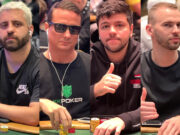 Guilherme Schreiber, Bruno Foster, Matheus Grazziotin e Renan Bruschi em ação no Lucky 7's da WSOP