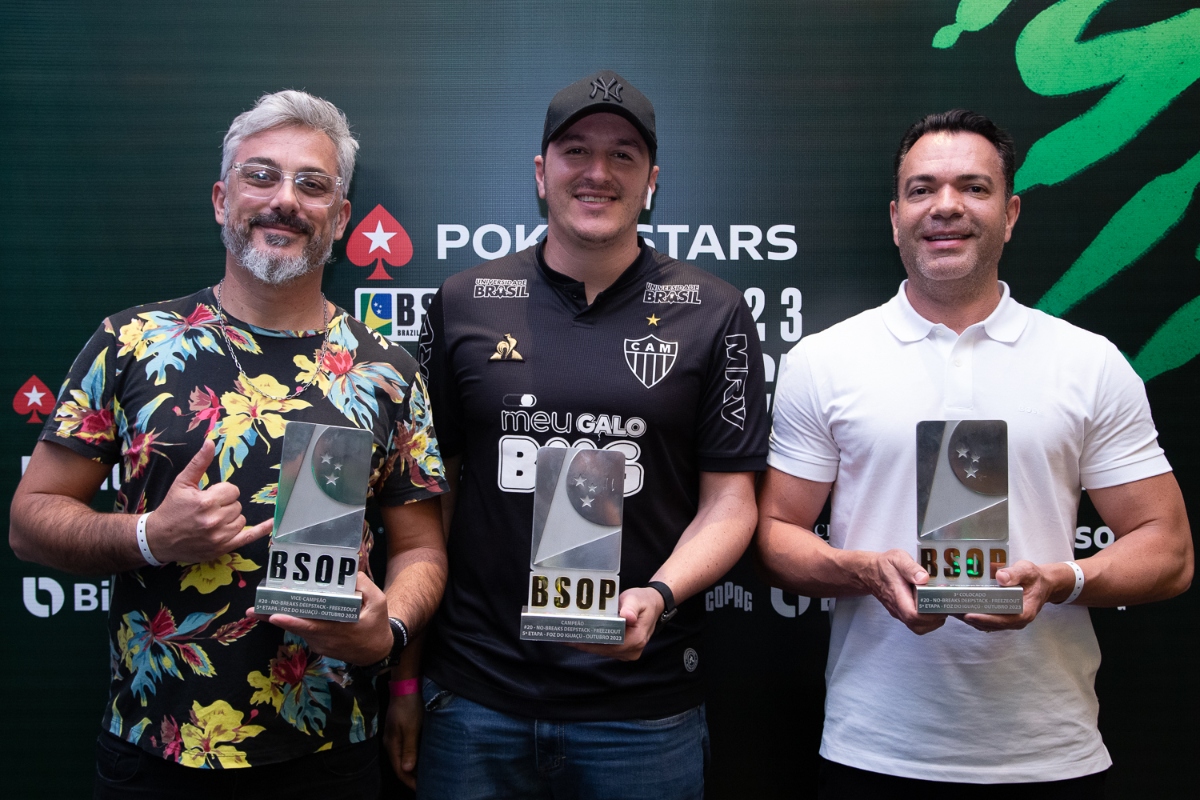 Pódio do No-Breaks Deepstack Freezeout do BSOP Foz do Iguaçu