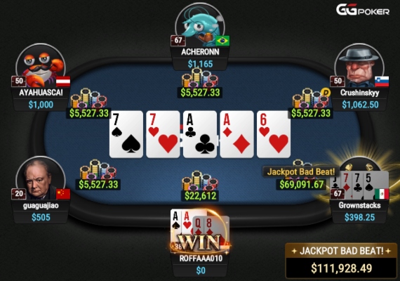 O bad beat jackpot entregou uma bela forra no GGPoker