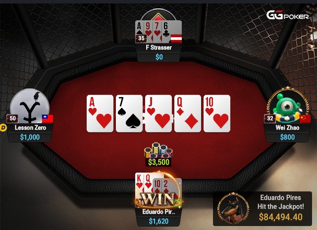 Eduardo Pires acertou o Royal Flush no river no GGPoker