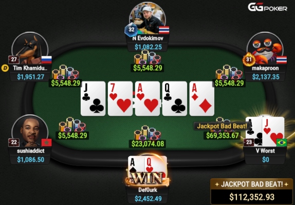 O bad beat jackpot foi acionado no GGPoker